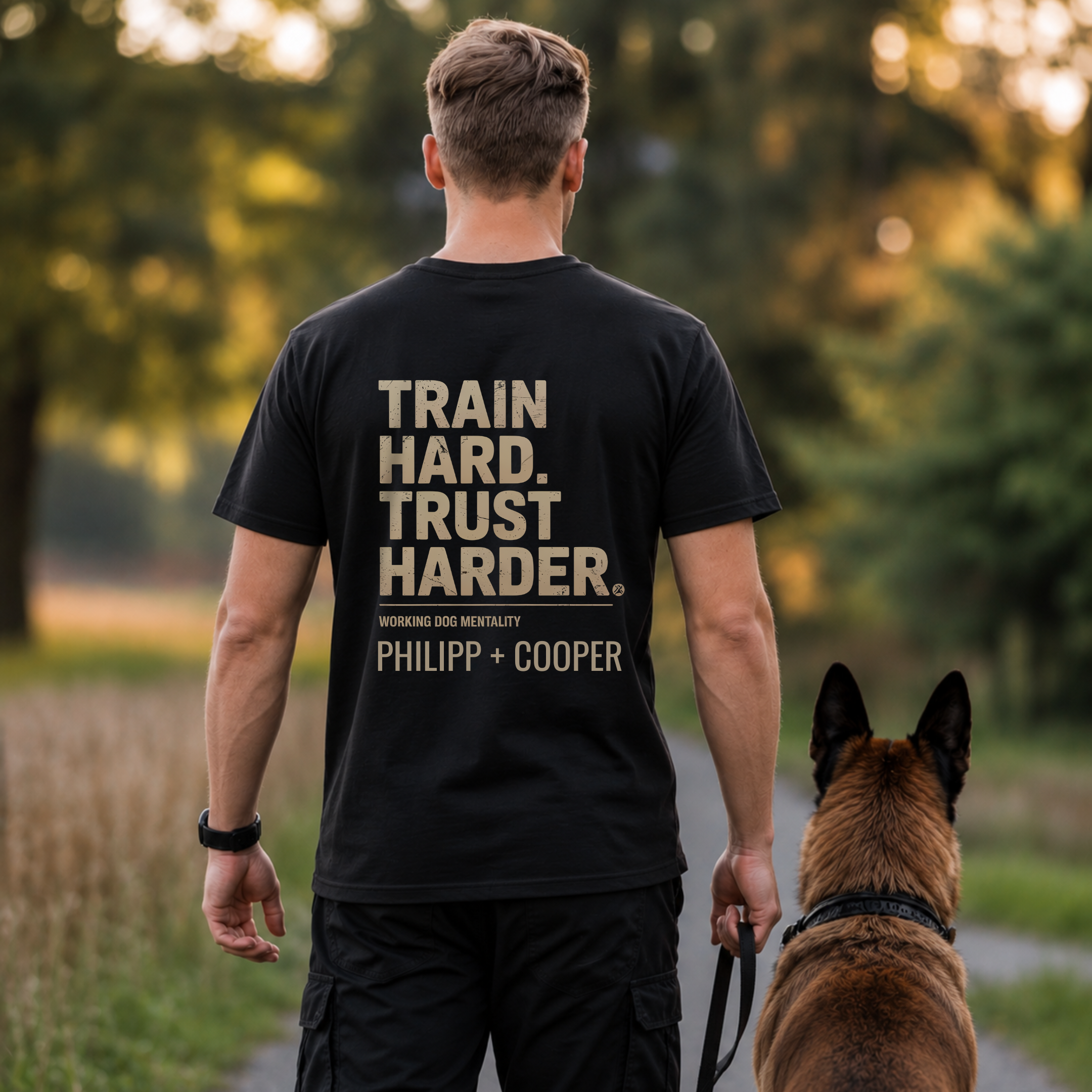 TRAIN HARD. TRUST HARDER. - personalisierbarer Premium T-Shirt